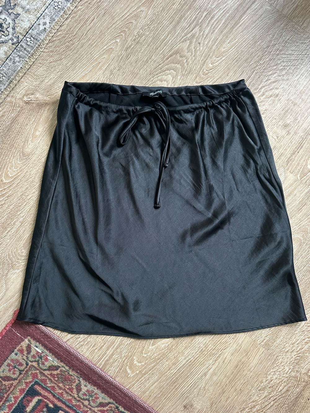 Madewell Black Satin Skirt with tie waist size 2